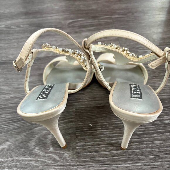 WOMENS CRYSTALS AND PEARLS VAMP T-STRAP SATIN HEELS IN SIZE 8.5 - Picture 8 of 10